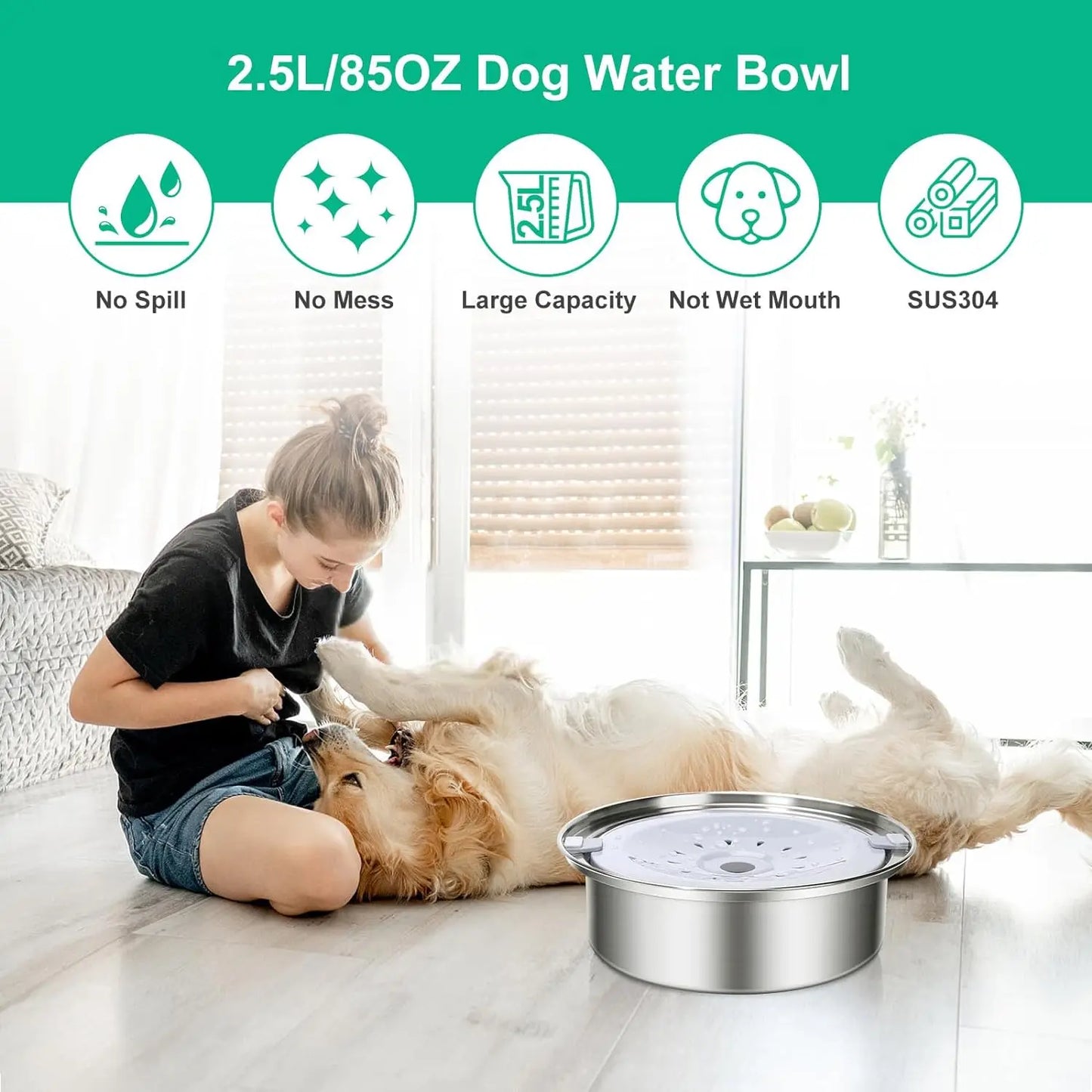 No Spill Stainless Steel Dog Water Bowl